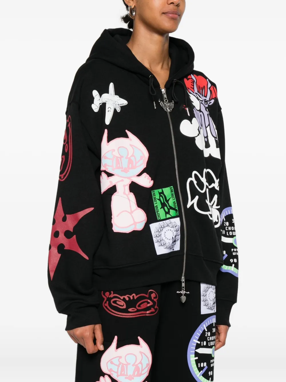 Chopova Lowena Flying High Graphic-print Zip-up Hoodie In Black