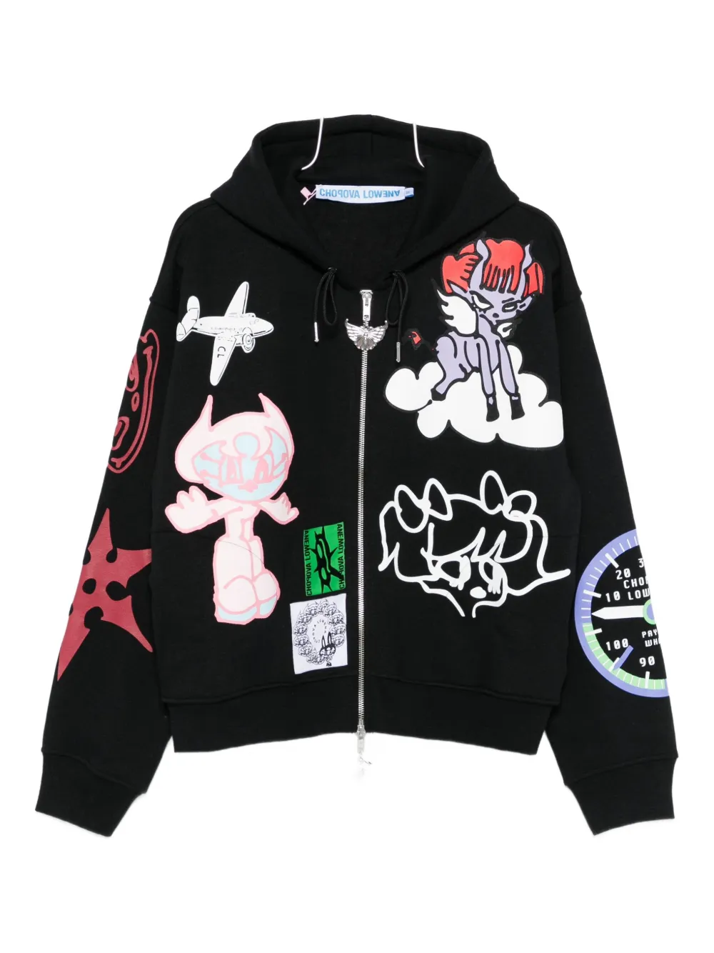 Chopova Lowena Flying High Graphic-print Zip-up Hoodie In Black