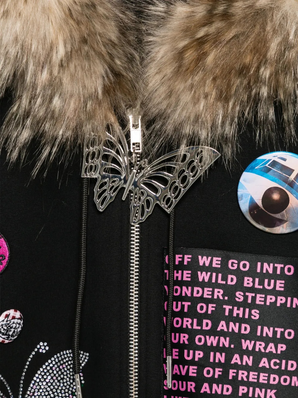 Chopova Lowena Fuz Fur-trimmed Patch-detail Hoodie In Multi