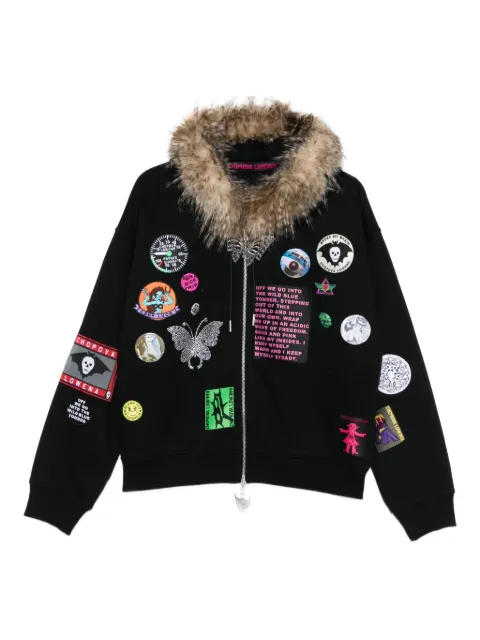 Chopova Lowena Fuz fur-trimmed patch-detail hoodie