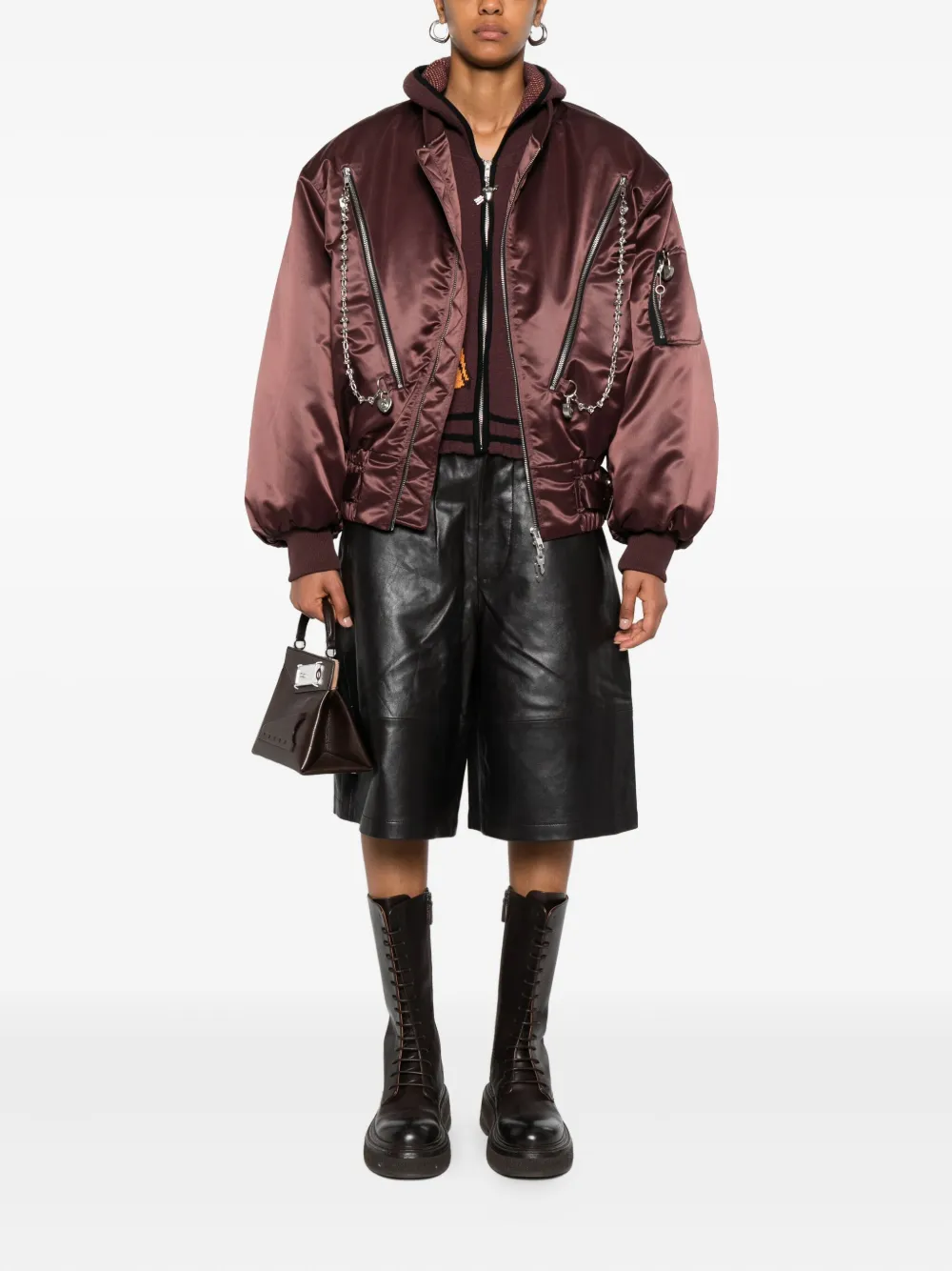 Chopova Lowena Chain-embellished Bomber Jacket In Brown
