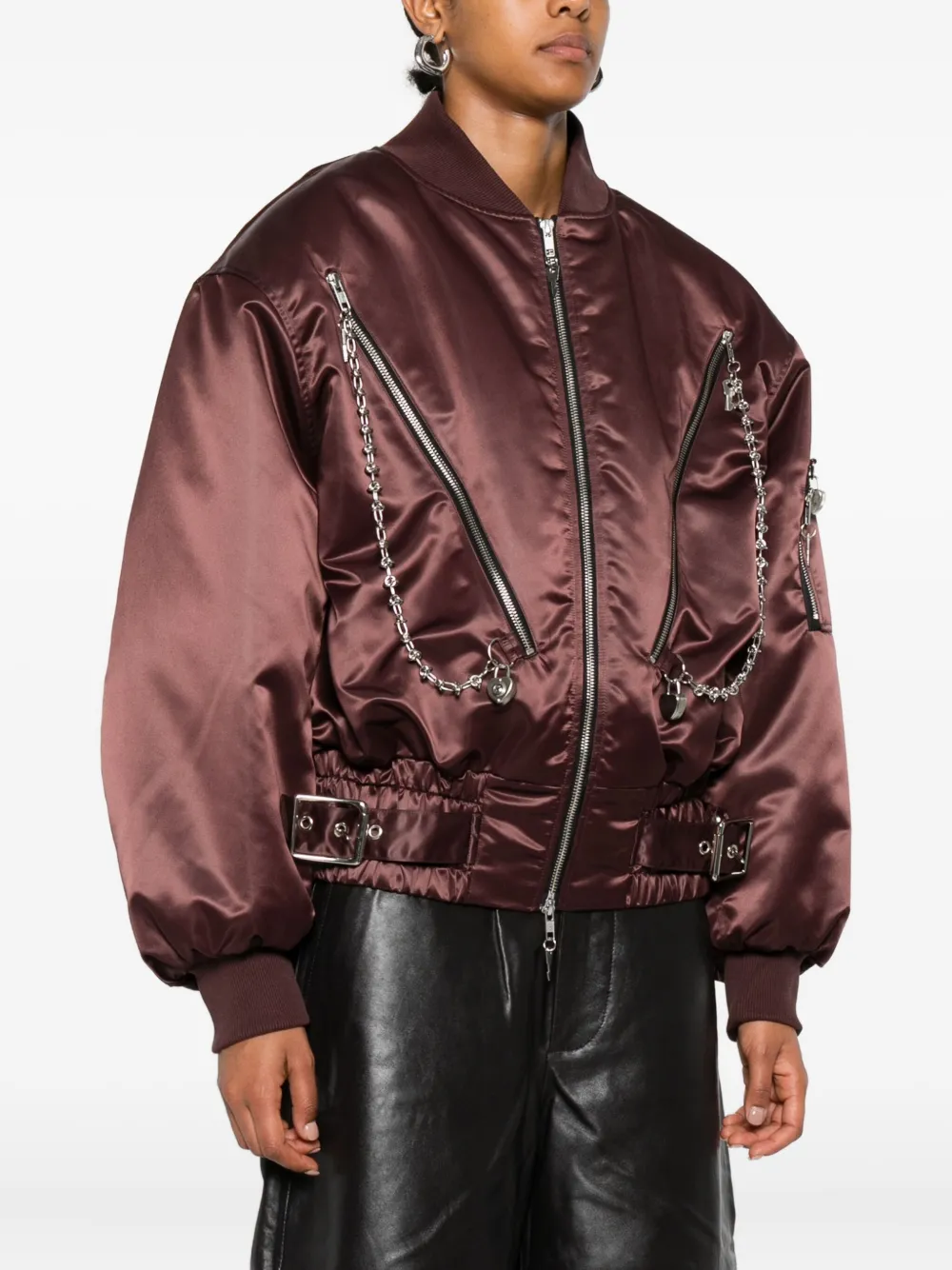 Chopova Lowena Chain-embellished Bomber Jacket In Brown