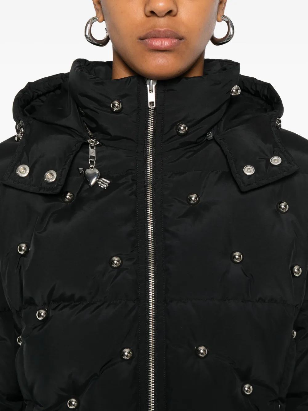 Chopova Lowena Fallout Hooded Studded Puffer Jacket In Black