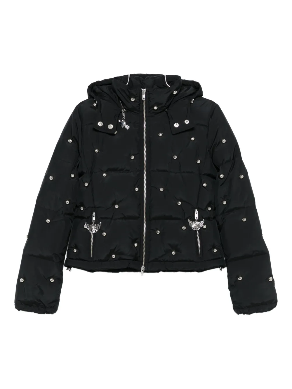 Chopova Lowena Fallout Hooded Studded Puffer Jacket In Black