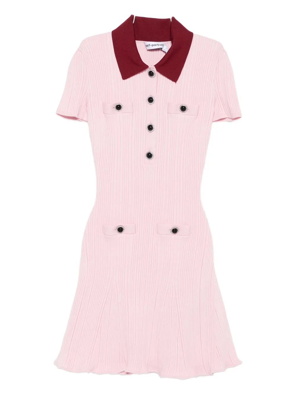 Self-portrait Embellished Ribbed Mini Dress In Pink