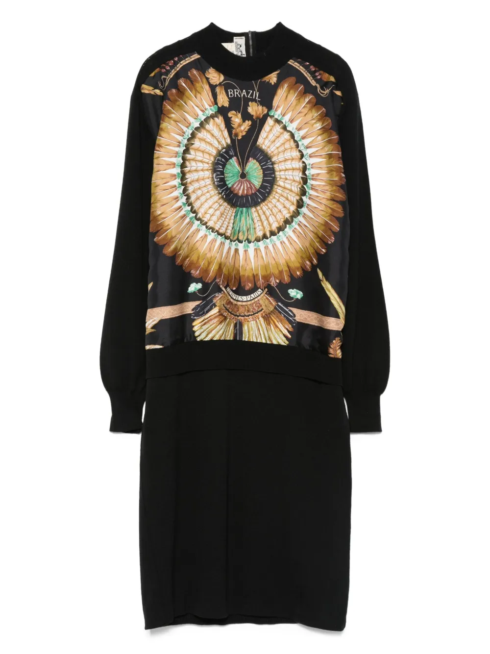 Hermès Pre-Owned Brazil silk feather-print dress | Black | Image 1
