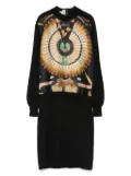 Hermès Pre-Owned Brazil silk feather-print dress - Black
