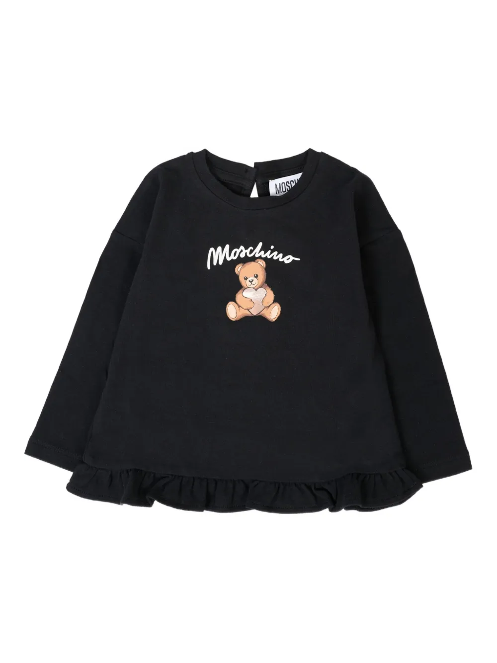 Moschino Kids teddy bear-print ruffled T-shirt Zwart