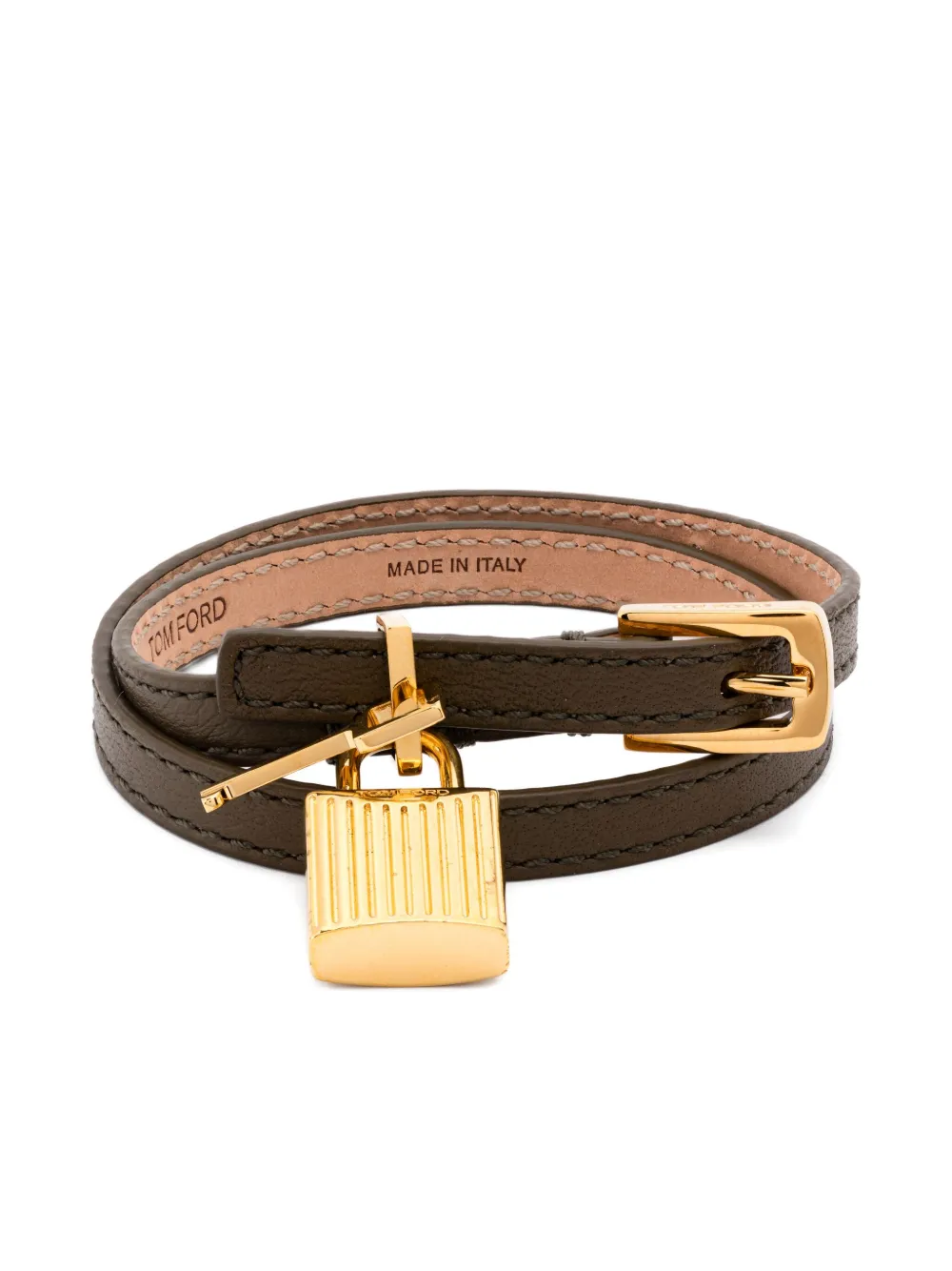 Tom Ford Padlock Leather Bracelet In Gold