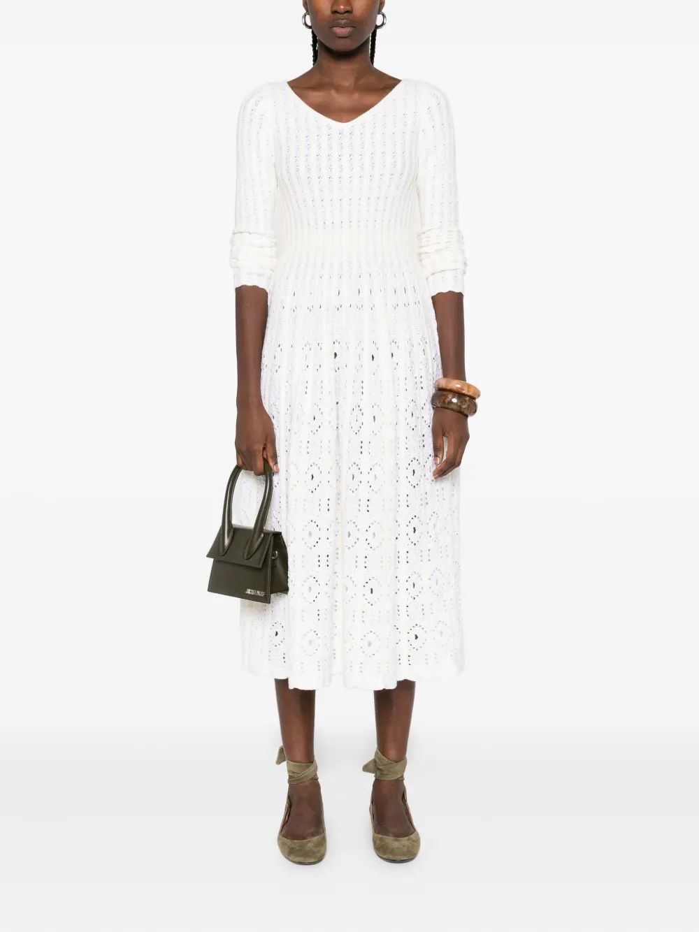 Antonino Valenti eyelet pleated midi dress Wit
