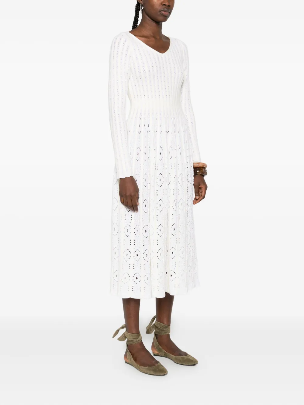 Antonino Valenti eyelet pleated midi dress Wit