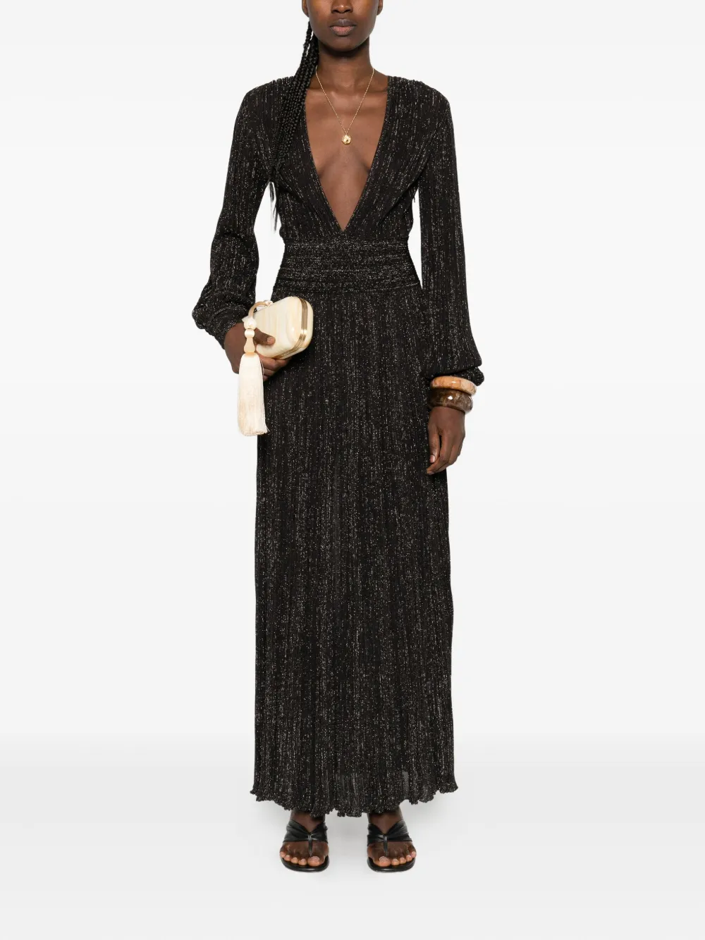 Antonino Valenti pleated V-neck maxi dress Zwart