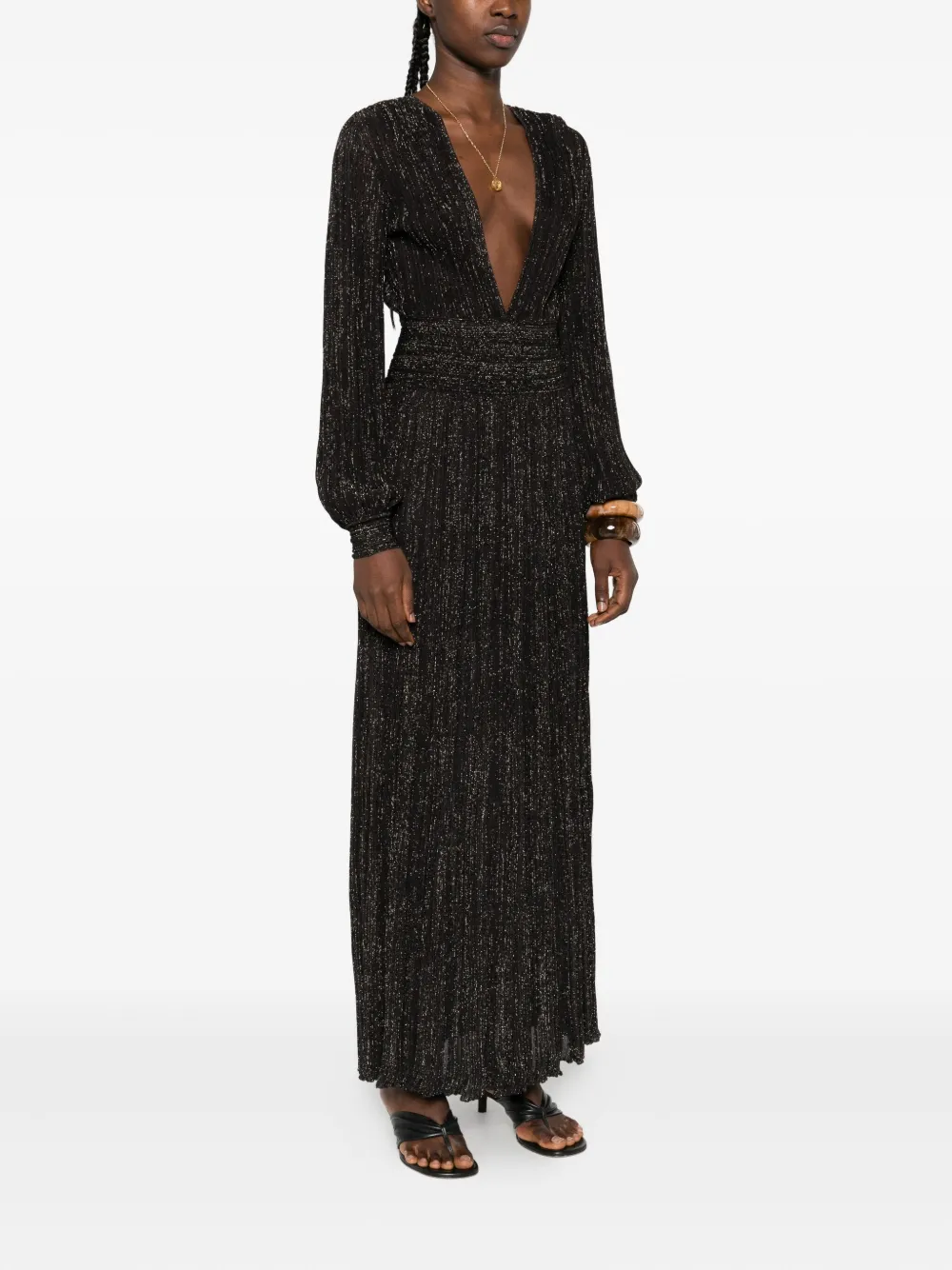 Antonino Valenti pleated V-neck maxi dress Zwart
