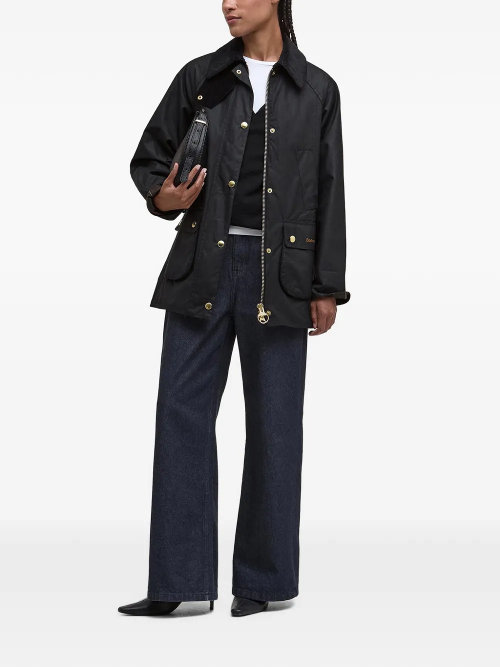 Barbour Beadnell jas met ribfluwelen kraag Zwart