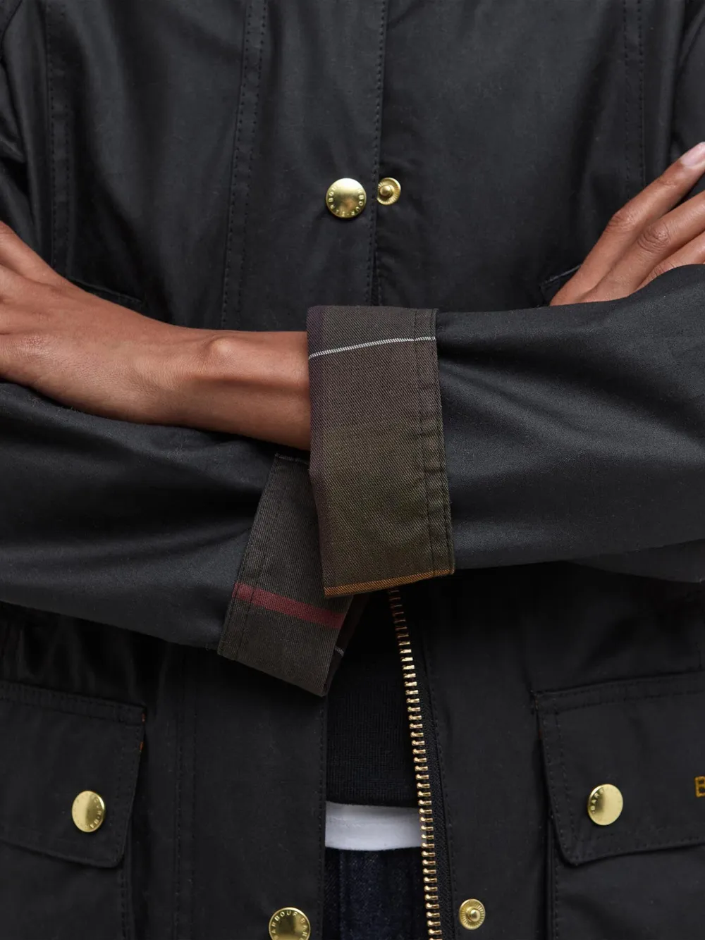 Barbour Beadnell jas met ribfluwelen kraag Zwart