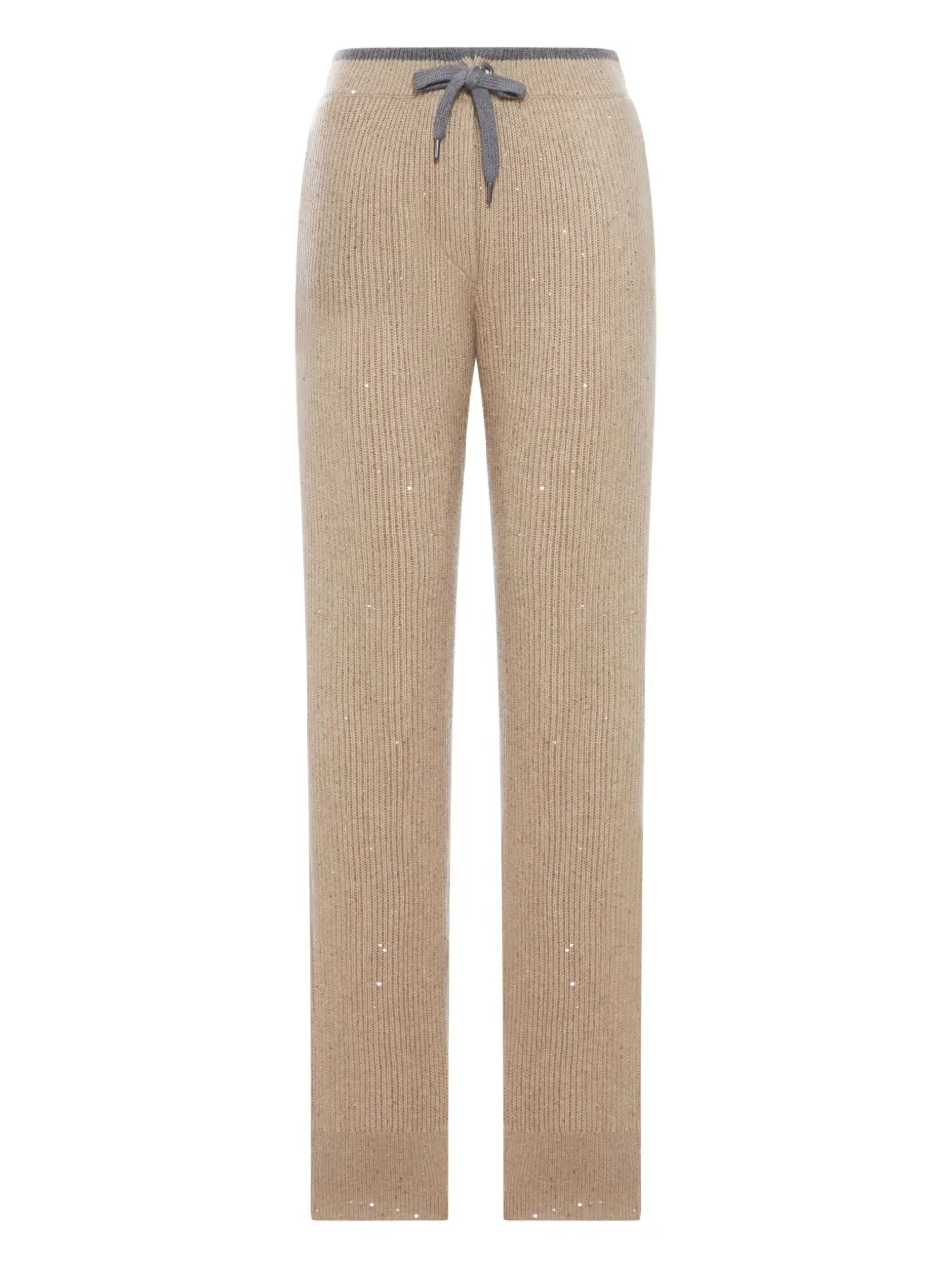 Brunello Cucinelli ribbed-knit embellished trousers Beige