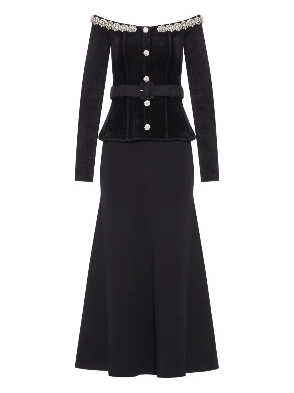 Self-Portrait crystal-embellished chenille belted maxi dress Zwart