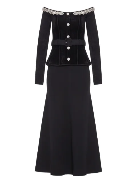 Self-Portrait crystal-embellished chenille belted maxi dress