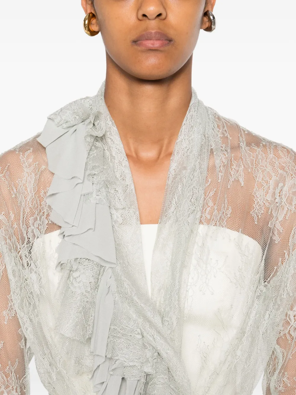 Alberta Ferretti Top met ruches en kant Beige