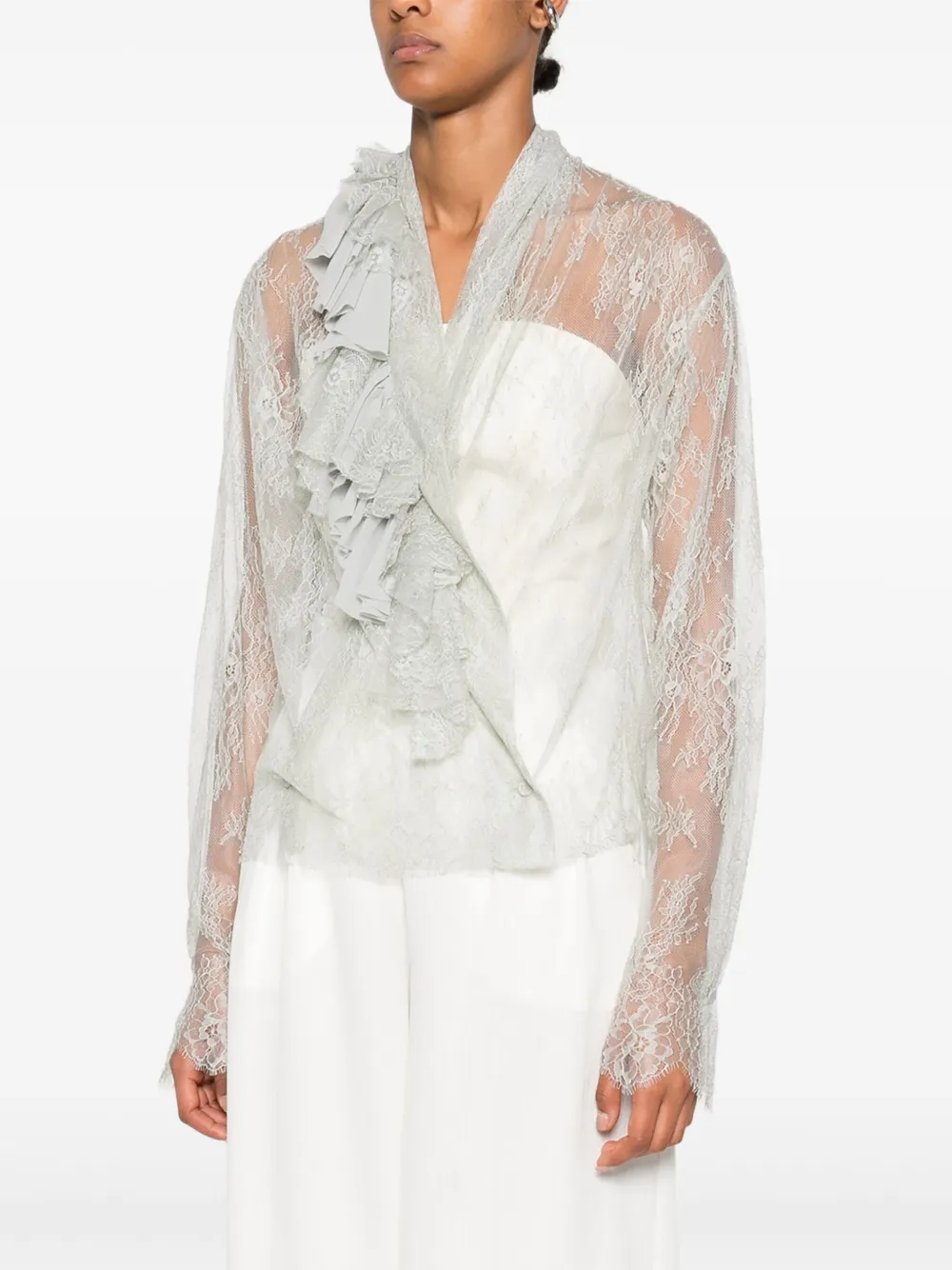 Alberta Ferretti Top met ruches en kant Beige