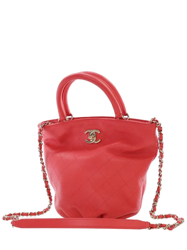 CHANEL Pre-Owned 2019 CC Stitched Calfskin Tote Bucket Bag Red FARFETCH  IN