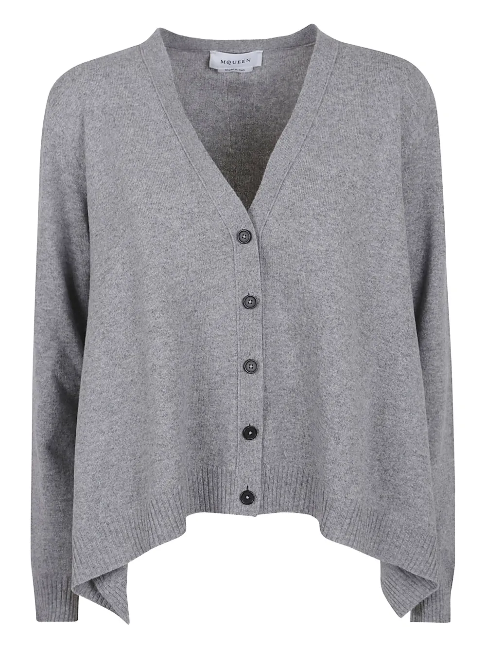 Alexander Mcqueen Vneck Cardigan With Volume And Ribbed Hem In Gray