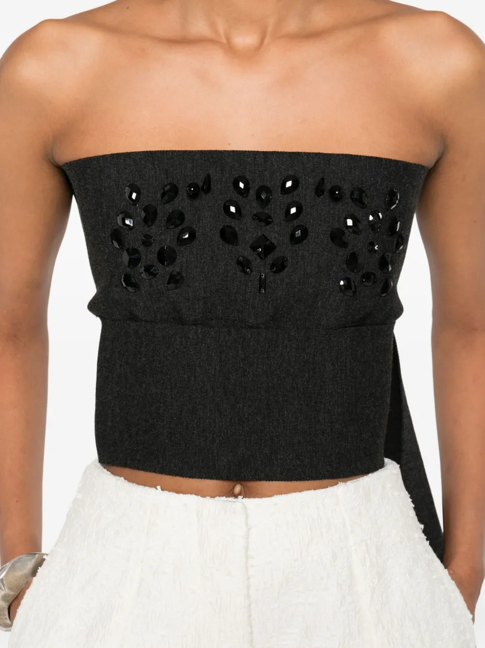 Alberta Ferretti Embellished Wool Top In Black