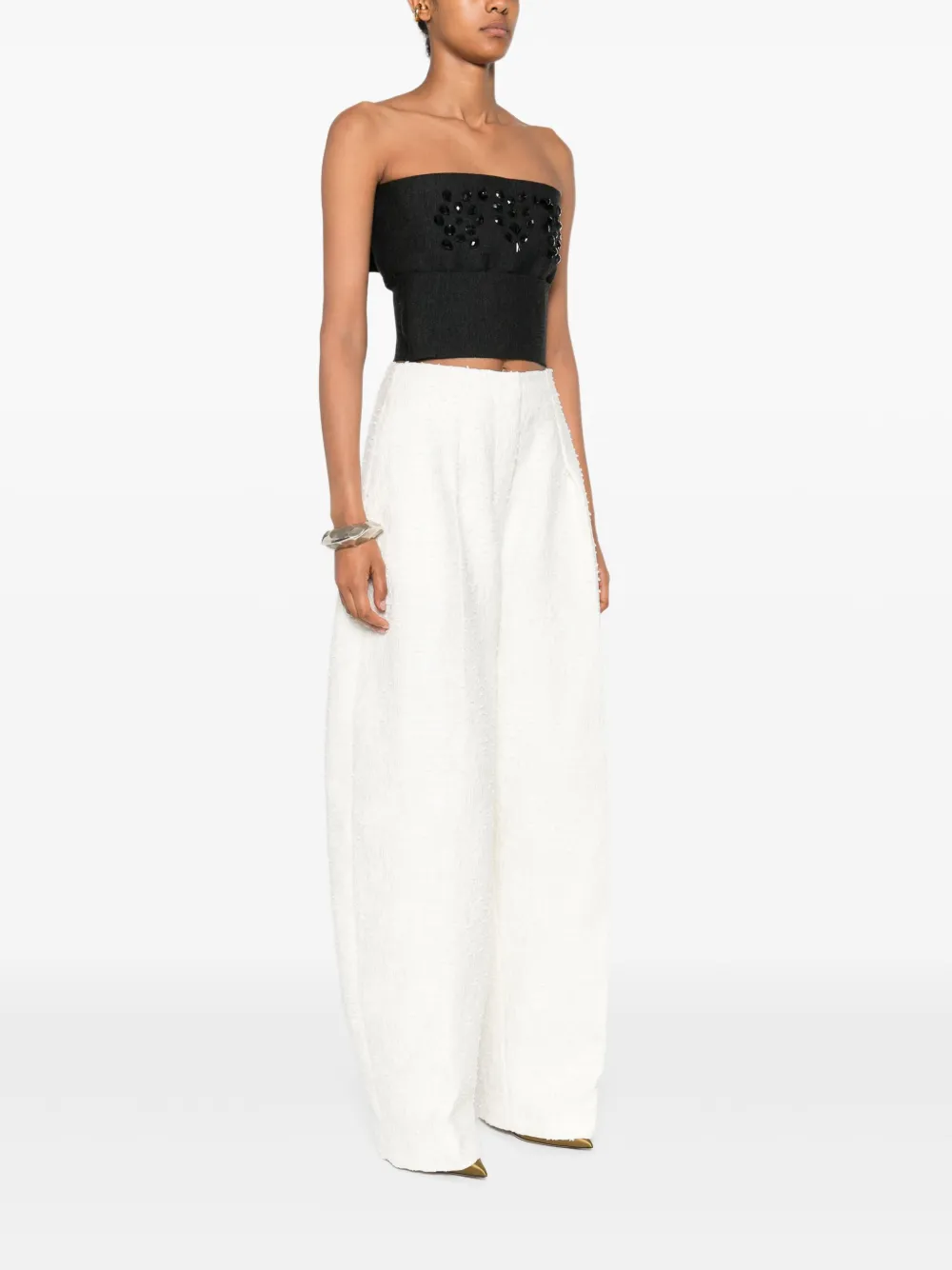 Alberta Ferretti Embellished Wool Top In Black