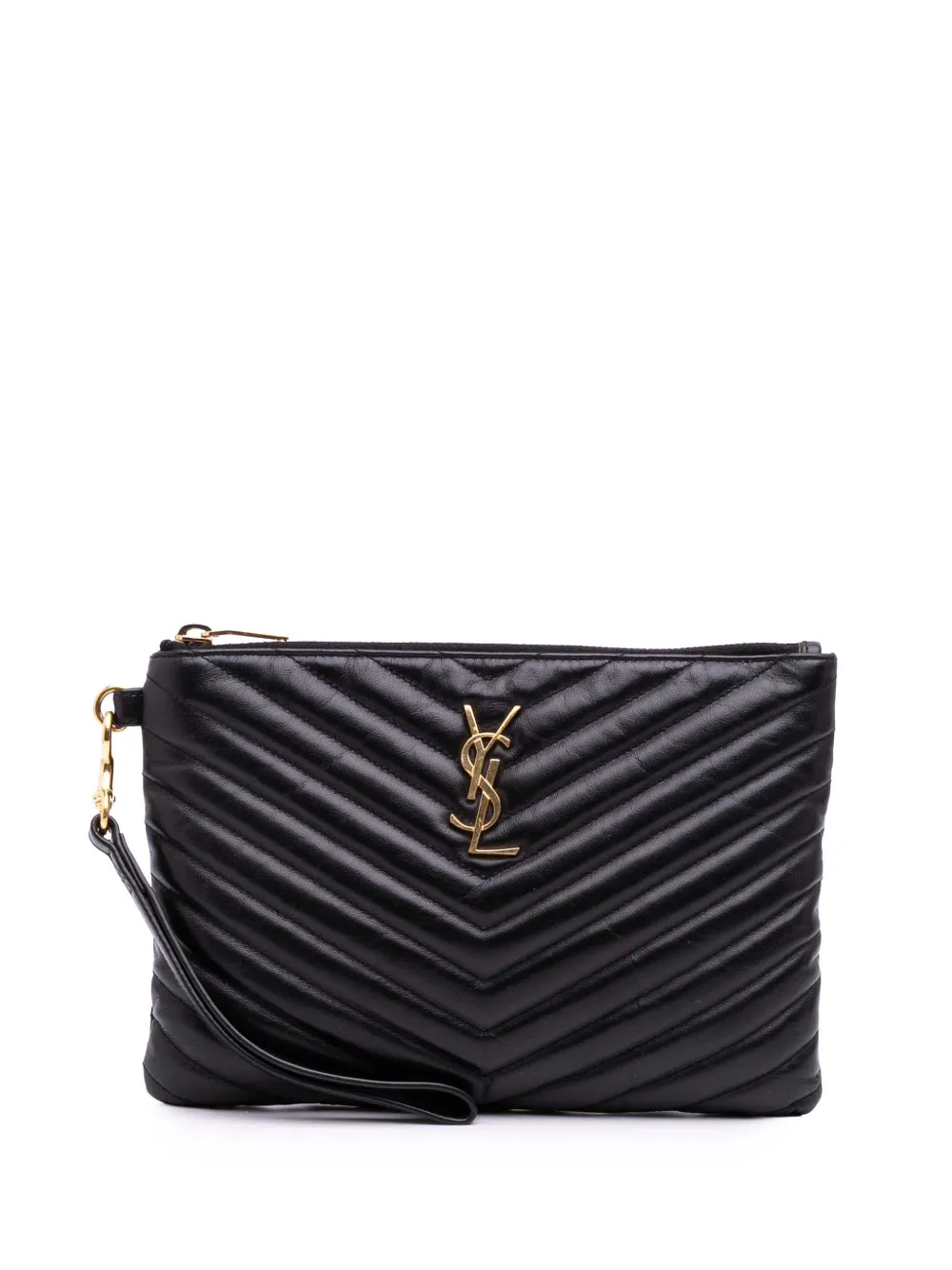 2018 Matelasse Chevron Leather Monogram Zip A5 Wristlet Pouch clutch bag