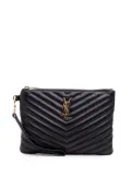 Saint Laurent Pre-Owned 2018 Matelasse Chevron Leather Monogram Zip A5 Wristlet Pouch clutch bag - Black