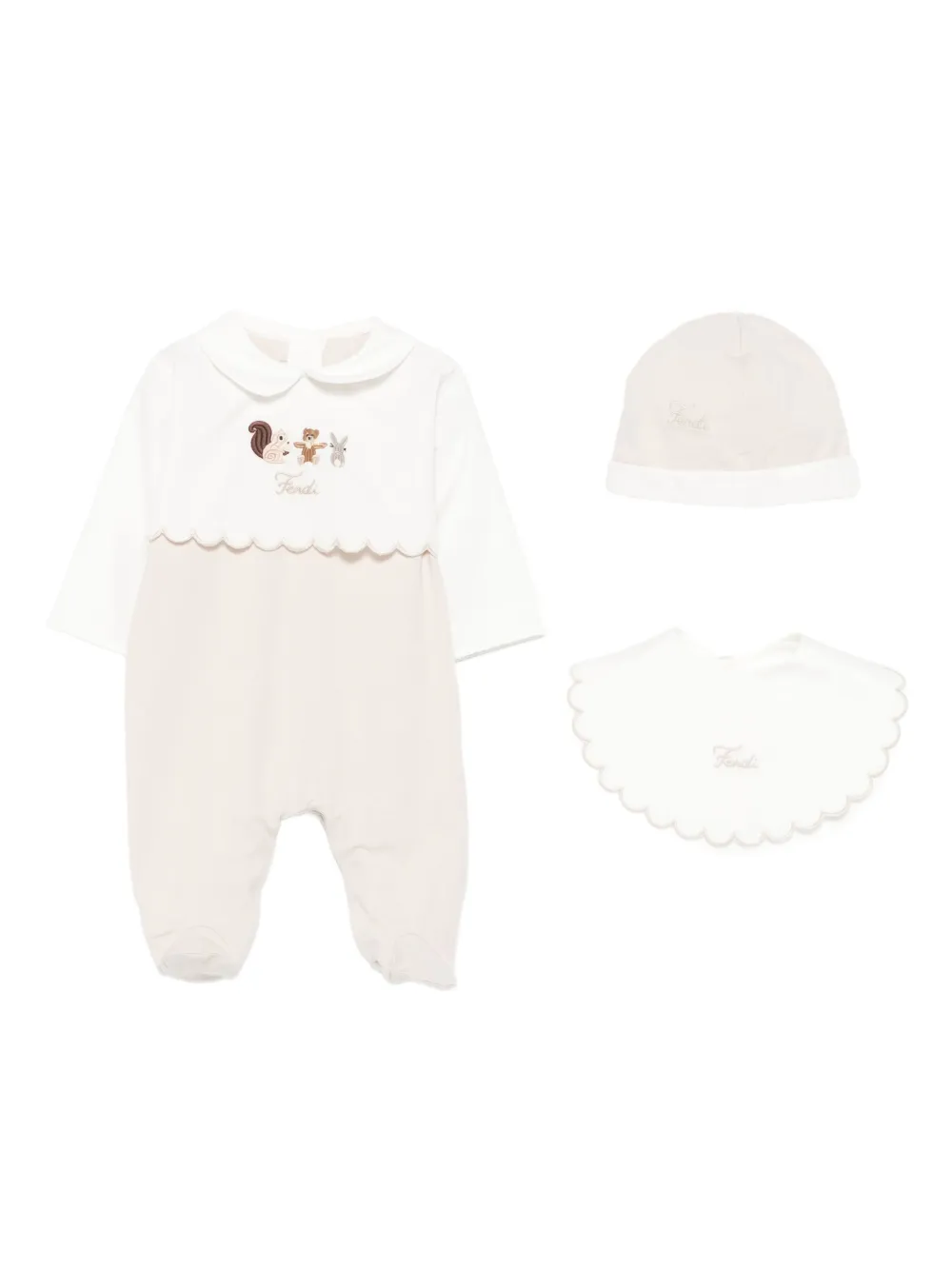 Fendi Kids embroidered-scallop babygrow (set of three) Beige