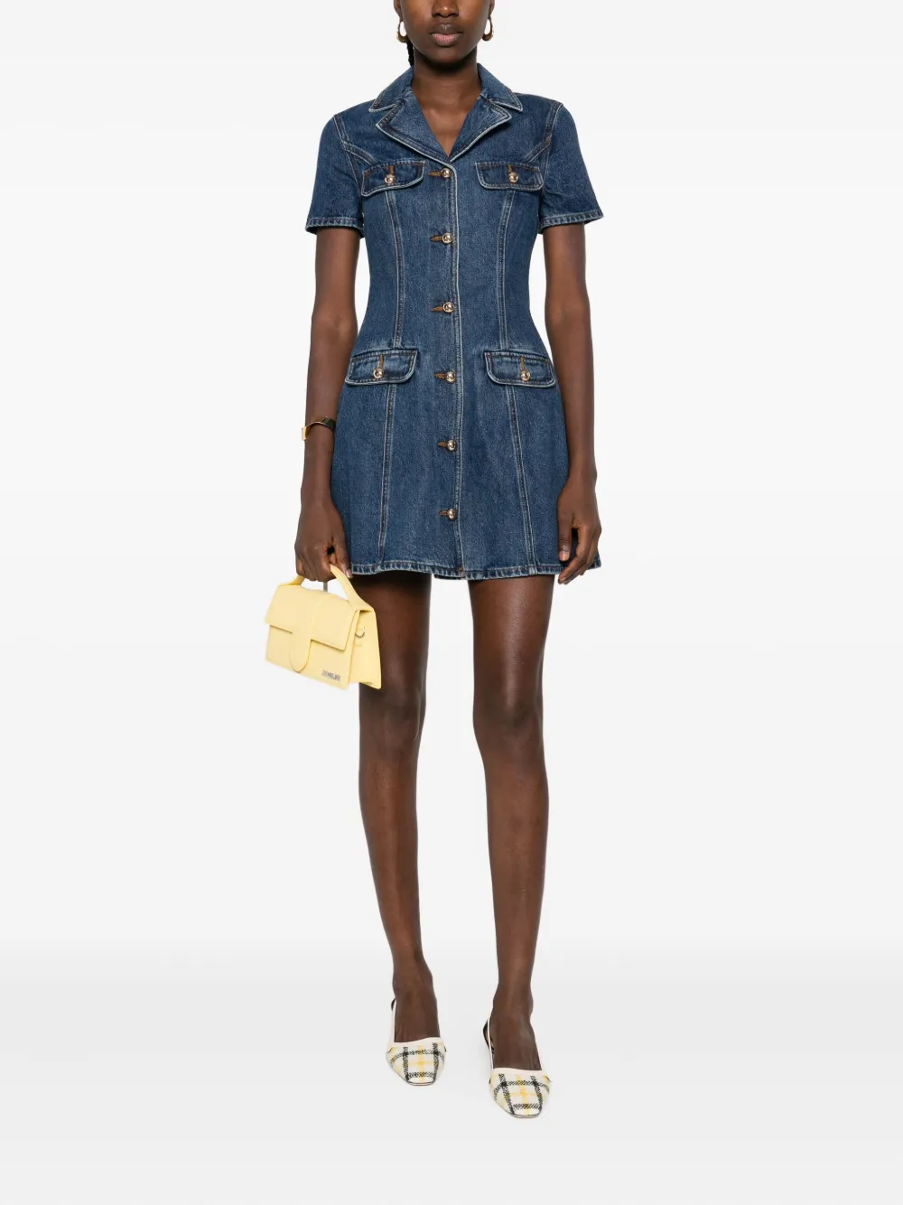 Self-Portrait button-fastening denim dress - Blauw