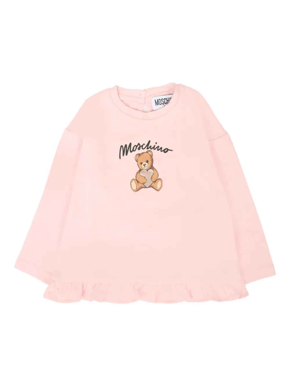 Moschino Kids teddy bear-print ruffled T-shirt Roze