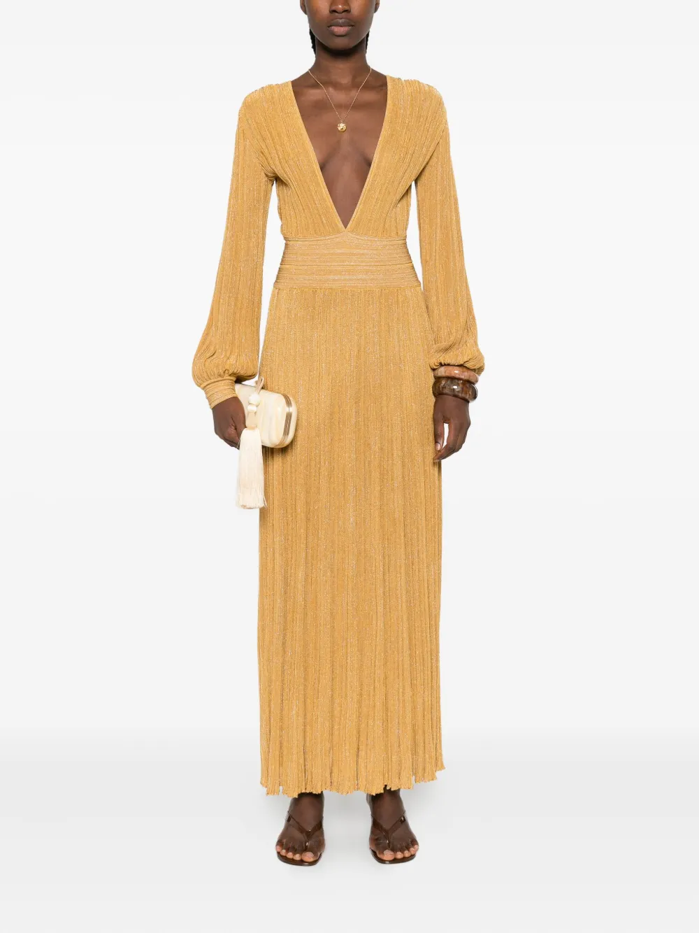 Antonino Valenti pleated V-neck maxi dress Geel