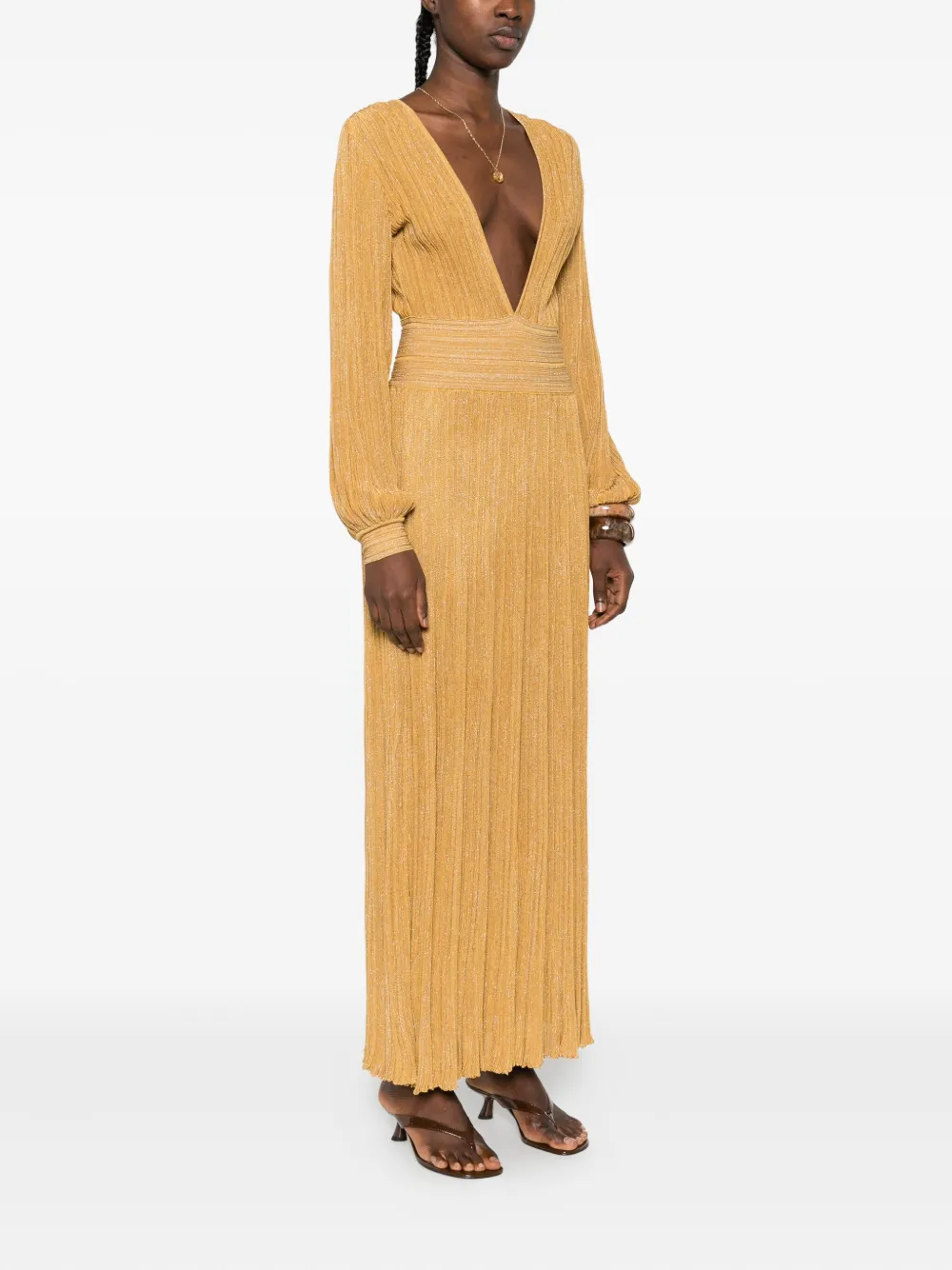 Antonino Valenti pleated V-neck maxi dress Geel