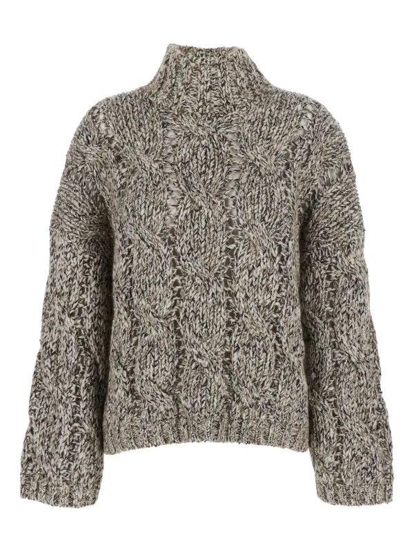 Brunello Cucinelli Cable-knit High-neck Sweater in Neutrals