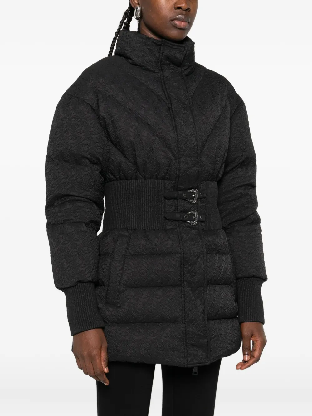 Versace Jeans Couture quilted belted jacket Zwart