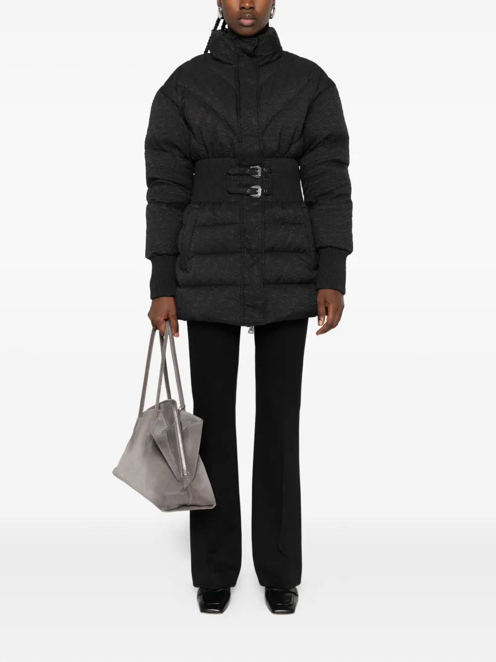 Versace Jeans Couture quilted belted jacket Zwart