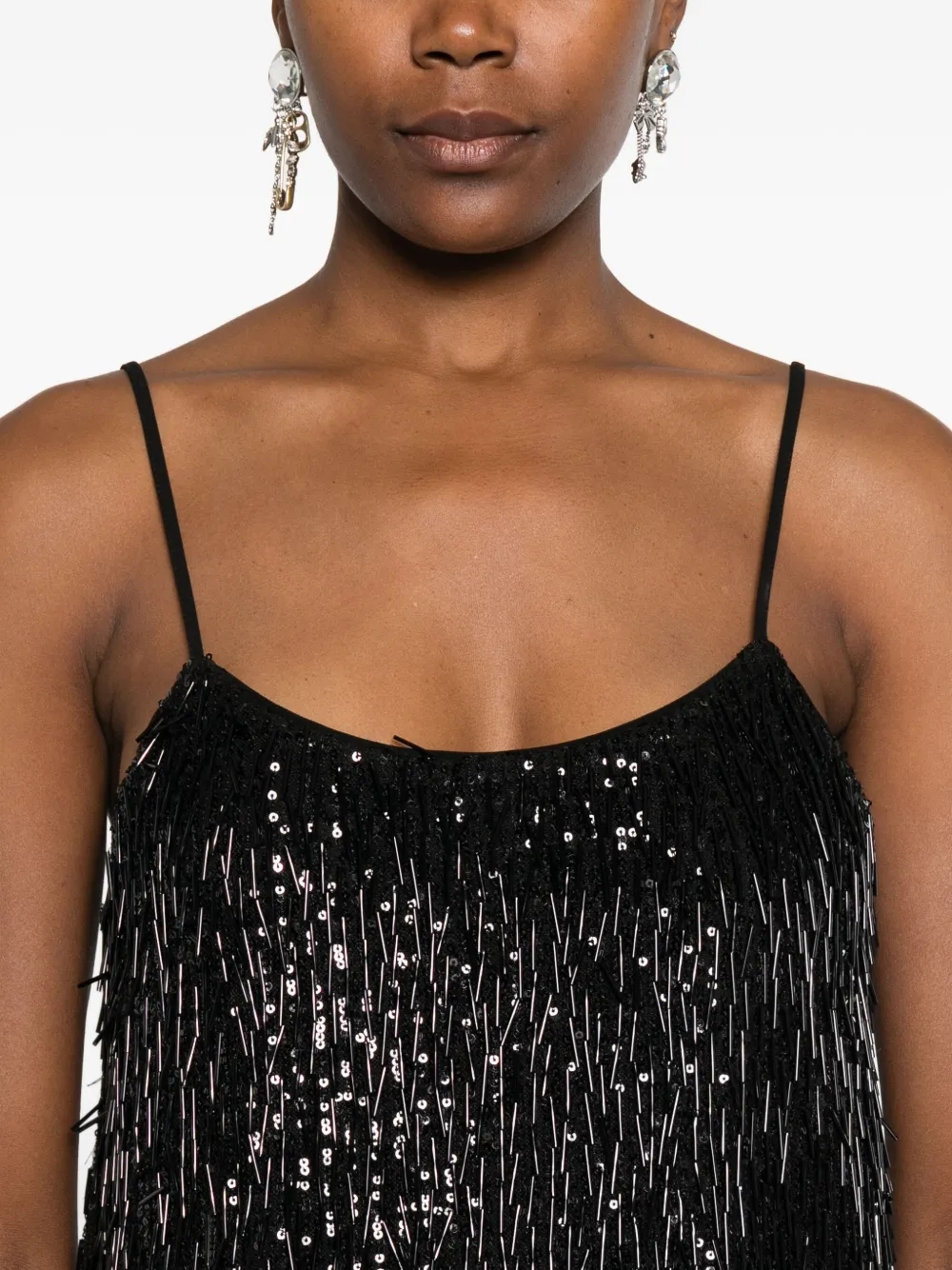 Twinset Sequin Fringe Top In Black
