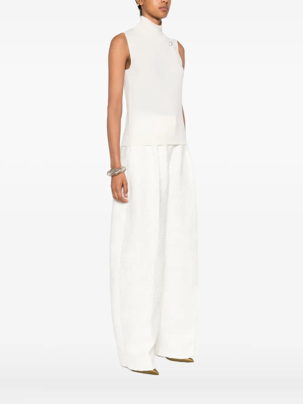 Alberta Ferretti Pearl-embellished Turtleneck Vest In Brown