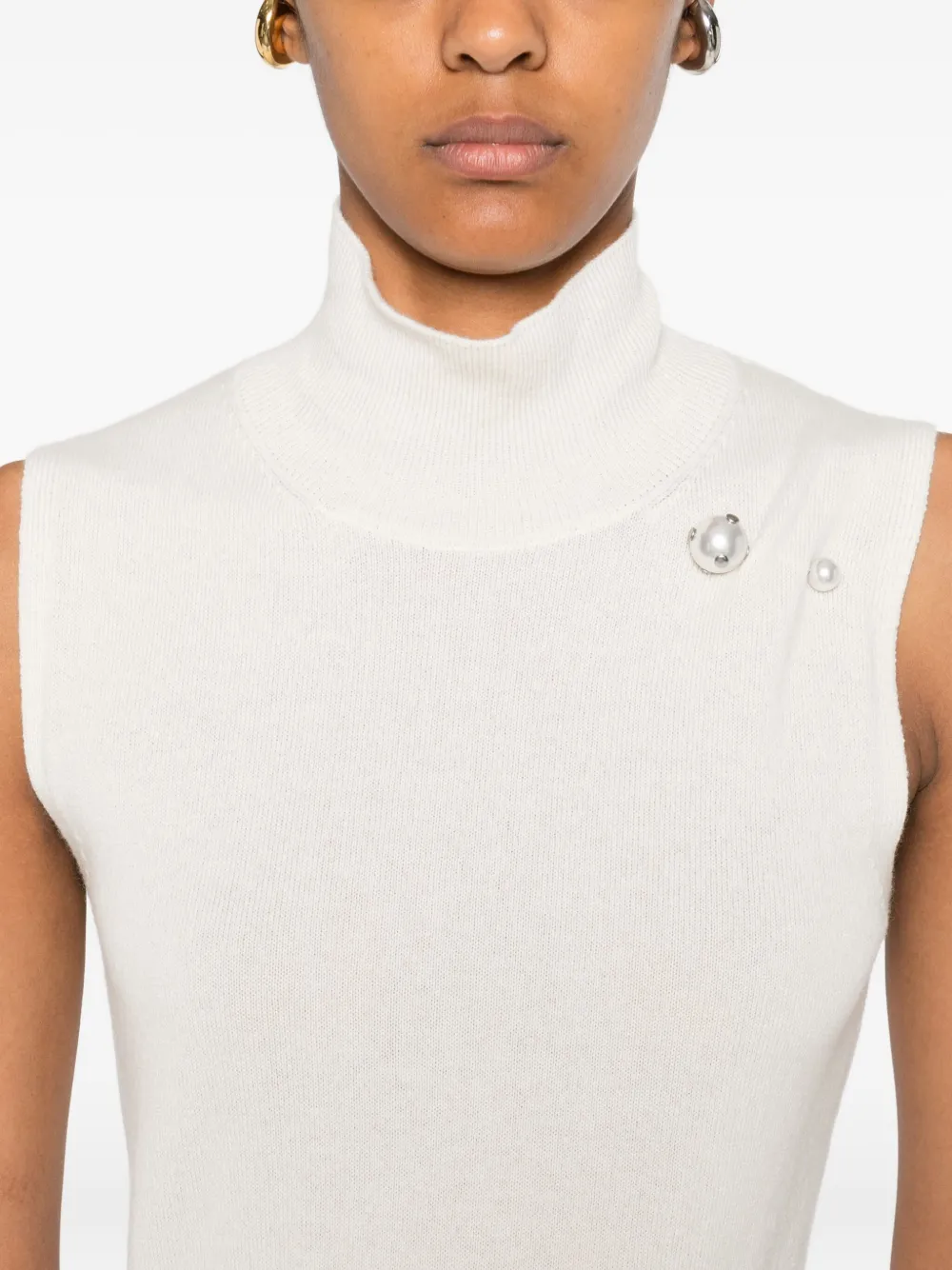 Alberta Ferretti Pearl-embellished Turtleneck Vest In Brown