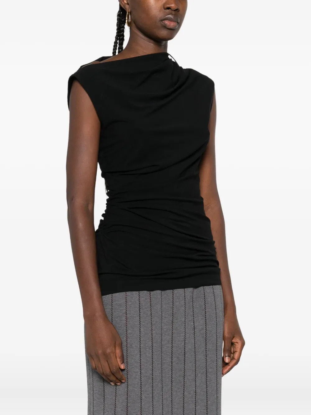 Brunello Cucinelli asymmetric draped top Zwart