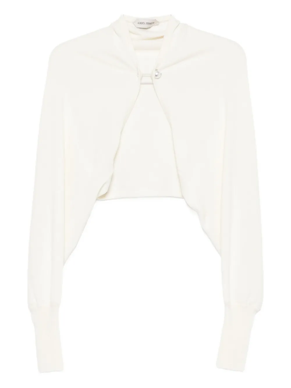 Alberta Ferretti Pearl-embellished Cropped Cardigan In White