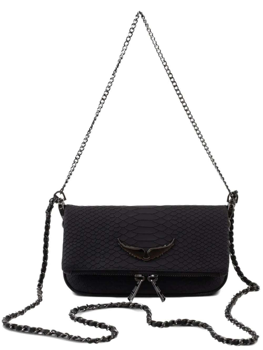 Zadig&Voltaire Crossbodytas met slangen-effect en ketting Zwart