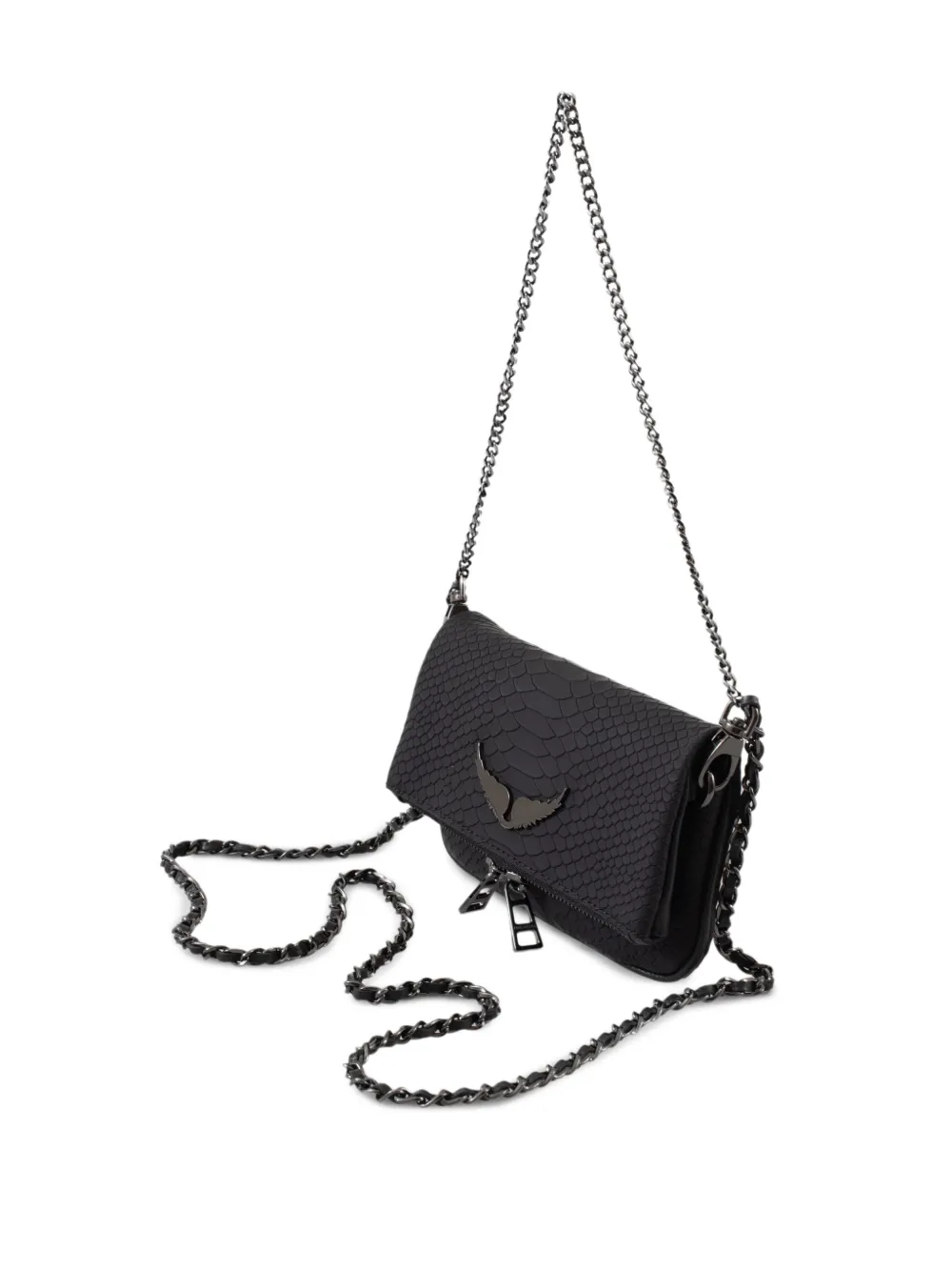 Zadig&Voltaire Crossbodytas met slangen-effect en ketting Zwart