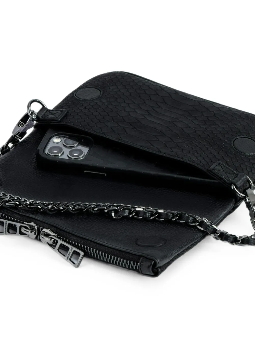 Zadig&Voltaire Crossbodytas met slangen-effect en ketting Zwart