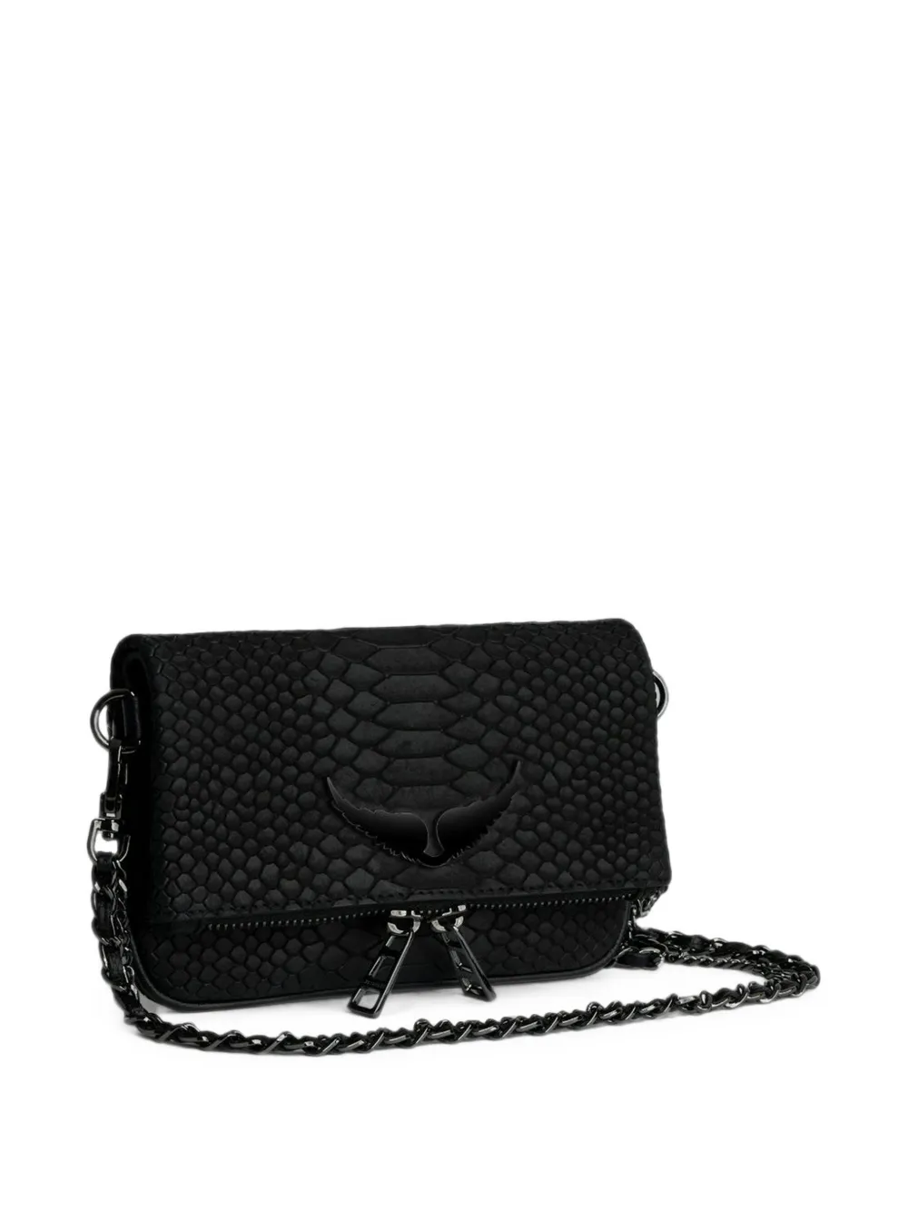 Zadig&Voltaire Crossbodytas met slangen-effect en ketting Zwart