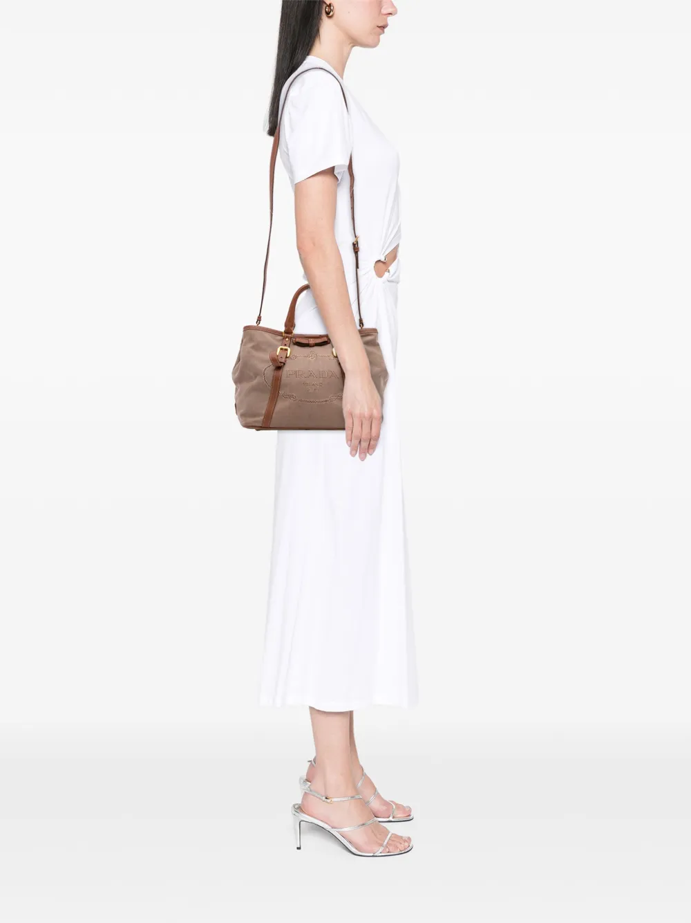 Pre-owned Prada 2013-2025 Canvas Canapa Logo Satchel In Brown
