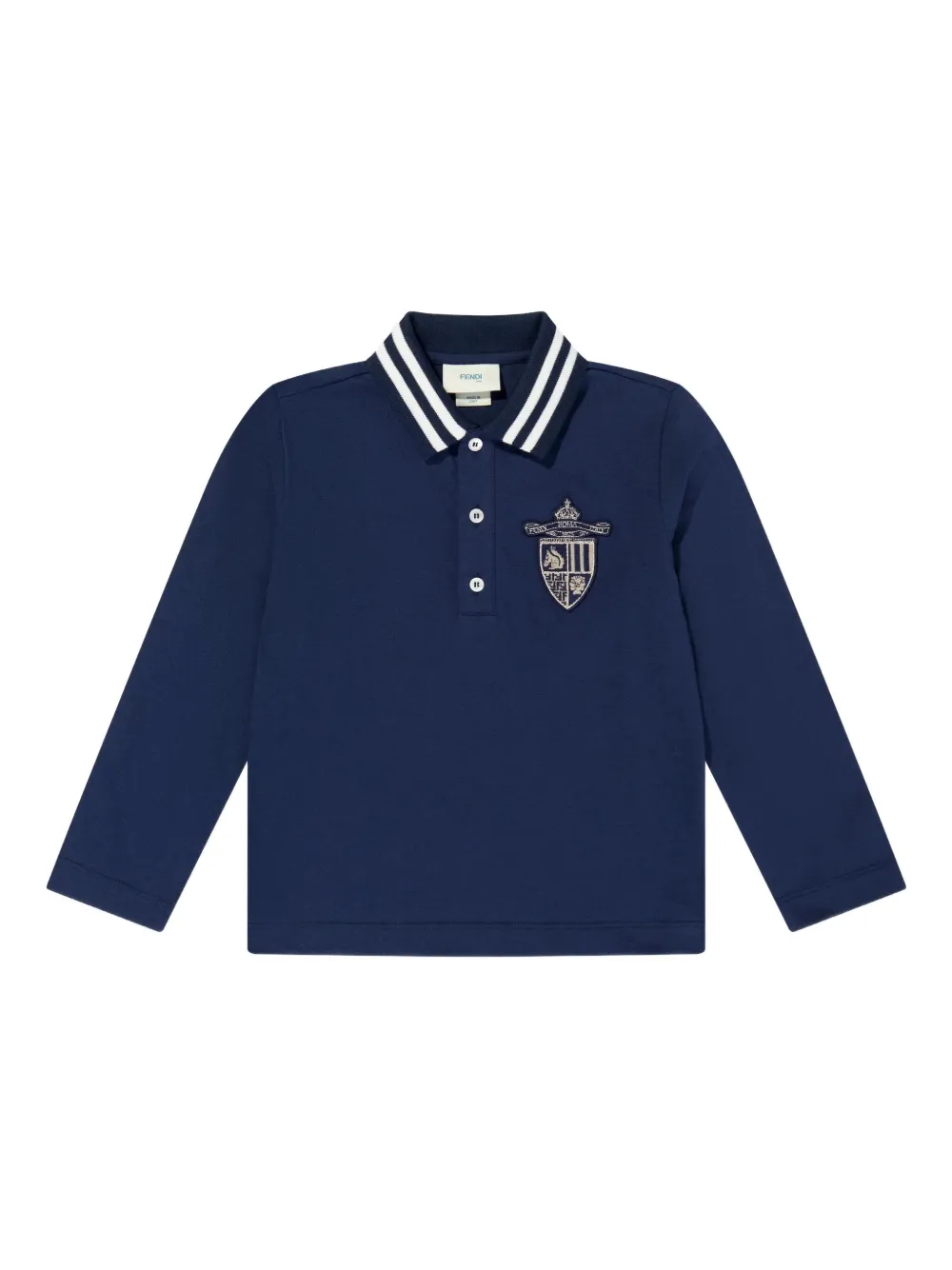 Fendi Kids striped-collar appliqué polo shirt | Blue | Image 1