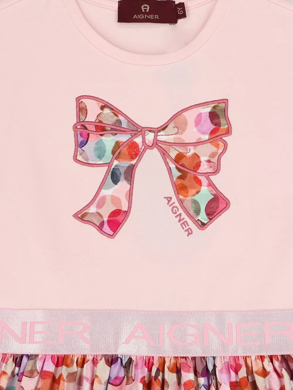 Aigner Kids bow-embellished circle-print dress Roze
